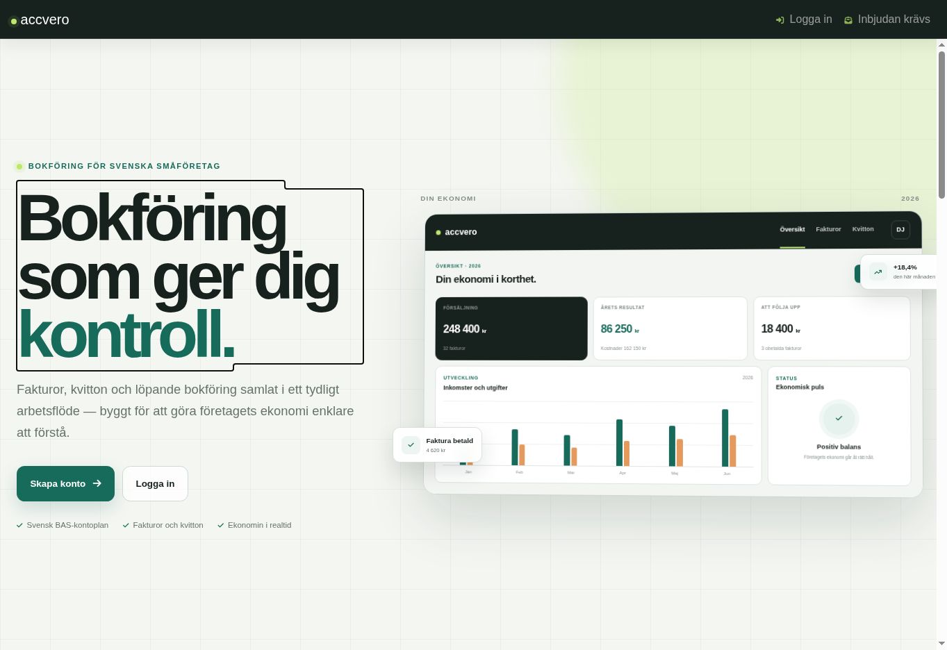 Current Accvero accounting application homepage